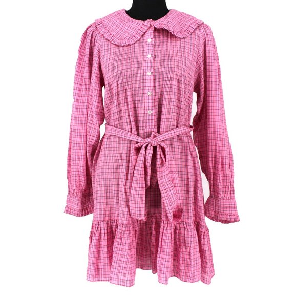 Doen Other - Doen Madge Nightgown Rosey St Germain Plaid Organic Cotton Belted Pink XS NEW